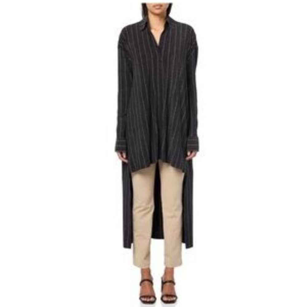 Norma Kamali NWT Hi Low Oversized Boyfriend Pinstripe Tunic Top Rare HTF Chic L